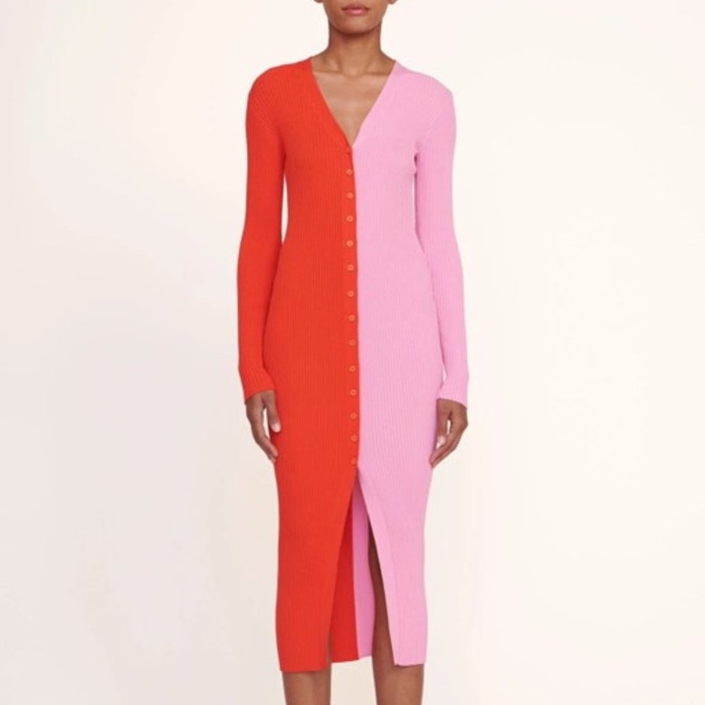 STAUD SHOKO SWEATER DRESS - POPPY ROSEBUD,  SIZE XL, LIKE NEW
